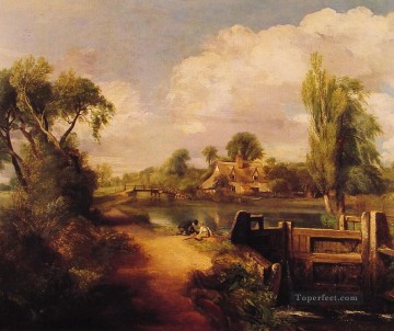 風景 Painting - 風景 釣りをする少年たち ロマンチックなジョン・コンスタブル